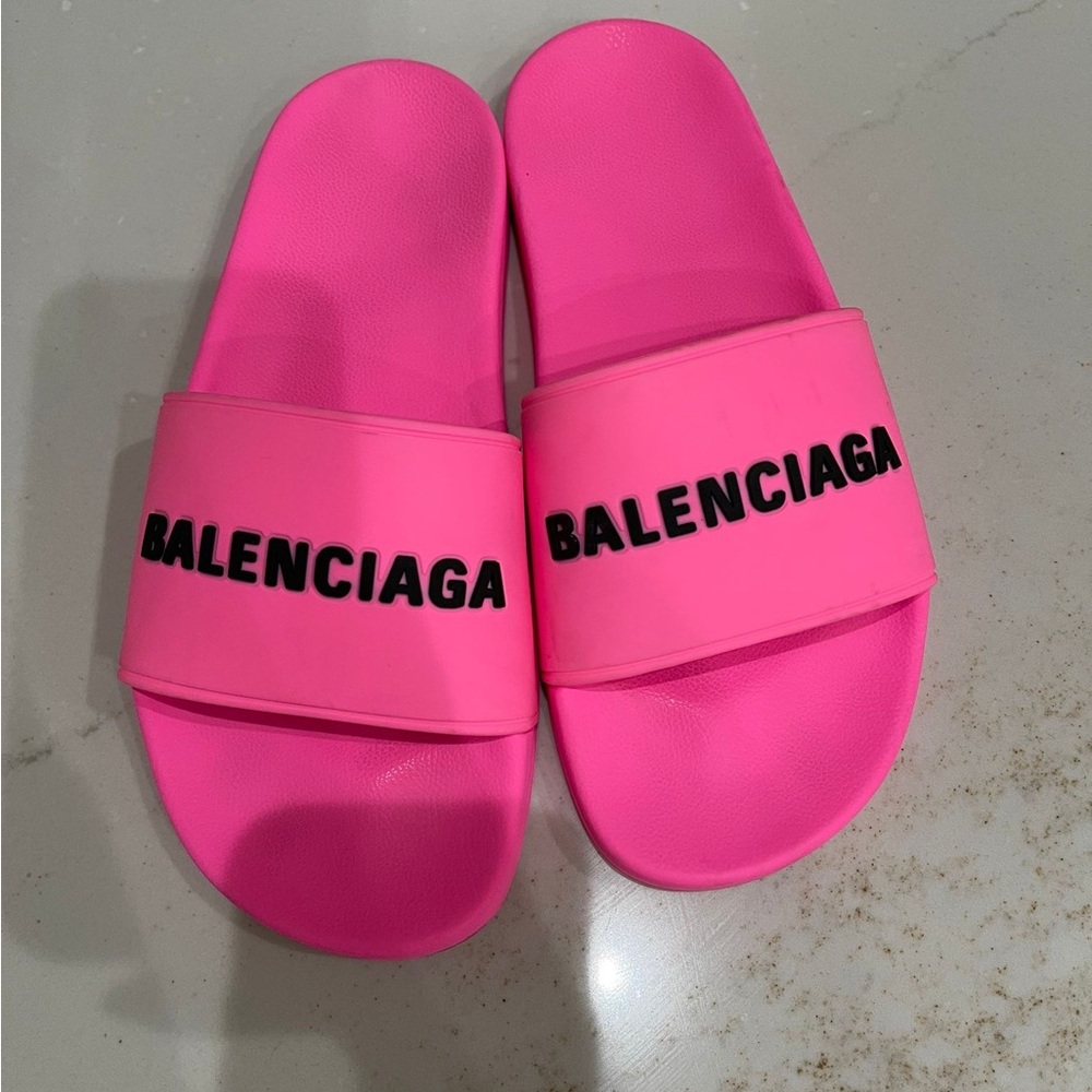 Balenciaga Women's Logo Sport Slide Size 40 Womens 10 Hot Neon Pink